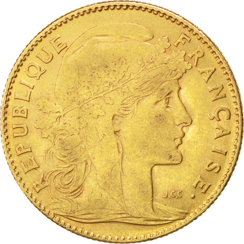FRANCE, Marianne, 10 Francs, 1910, Paris, KM #846, VF(30-35), Gold, Gadoury...