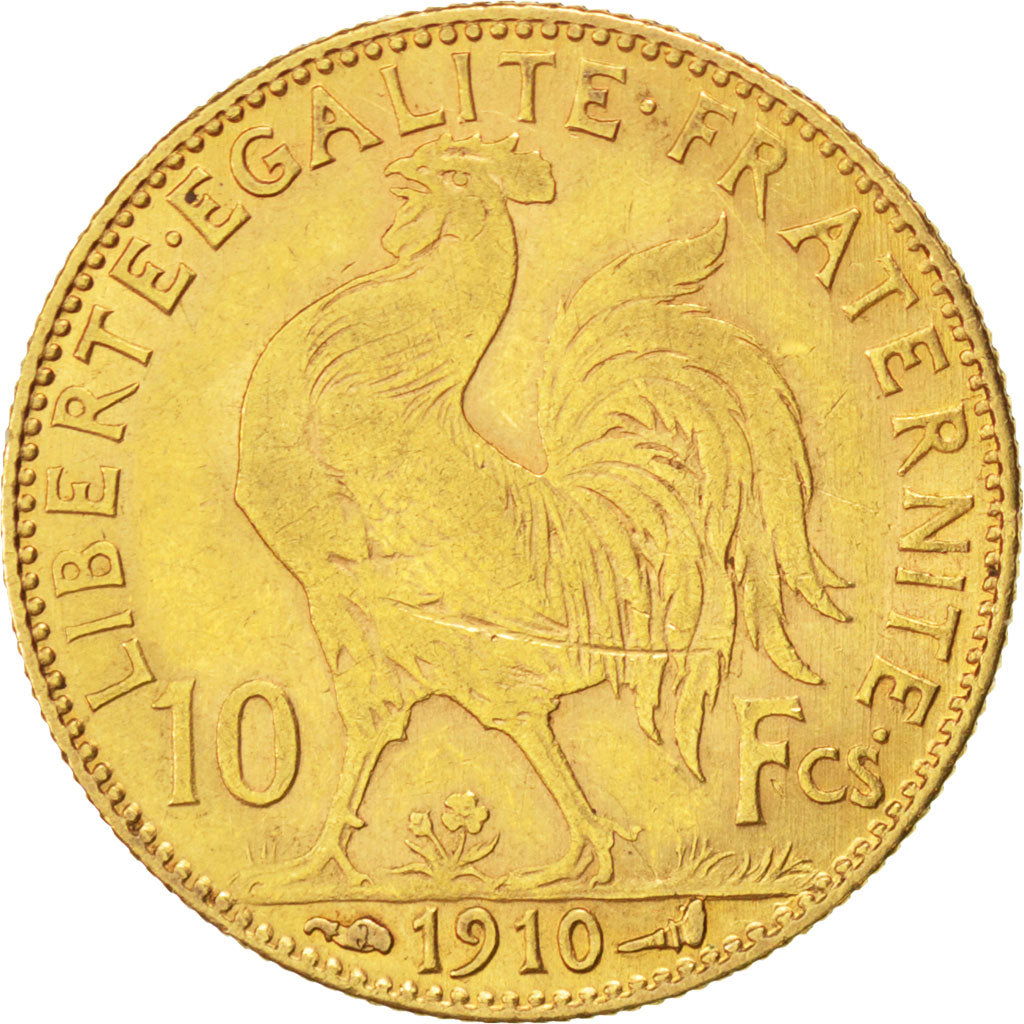 FRANCE, Marianne, 10 Francs, 1910, Paris, KM #846, VF(30-35), Gold, Gadoury...