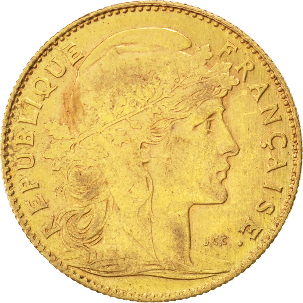 FRANCE, Marianne, 10 Francs, 1912, Paris, KM #846, EF(40-45), Gold, Gadoury...
