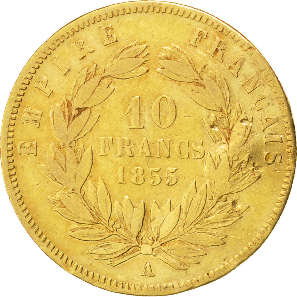 FRANCE, Napoléon III, 10 Francs, 1855, Paris, KM #784.3, VF(20-25), Gold, Gadour