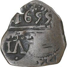 España, Charles II, IIII / 2 maravedís, 1699, BC+, Cobre