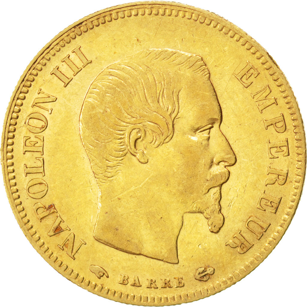 FRANCE, Napoléon III, 10 Francs, 1855, Paris, KM #784.3, AU(50-53), Gold, Gadour