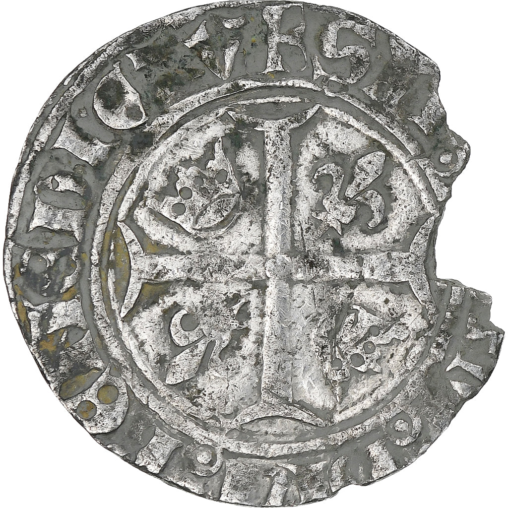 France, Charles VI, Blanc Guénar, Cremieu, Billon, VF(20-25), Duplessy:417