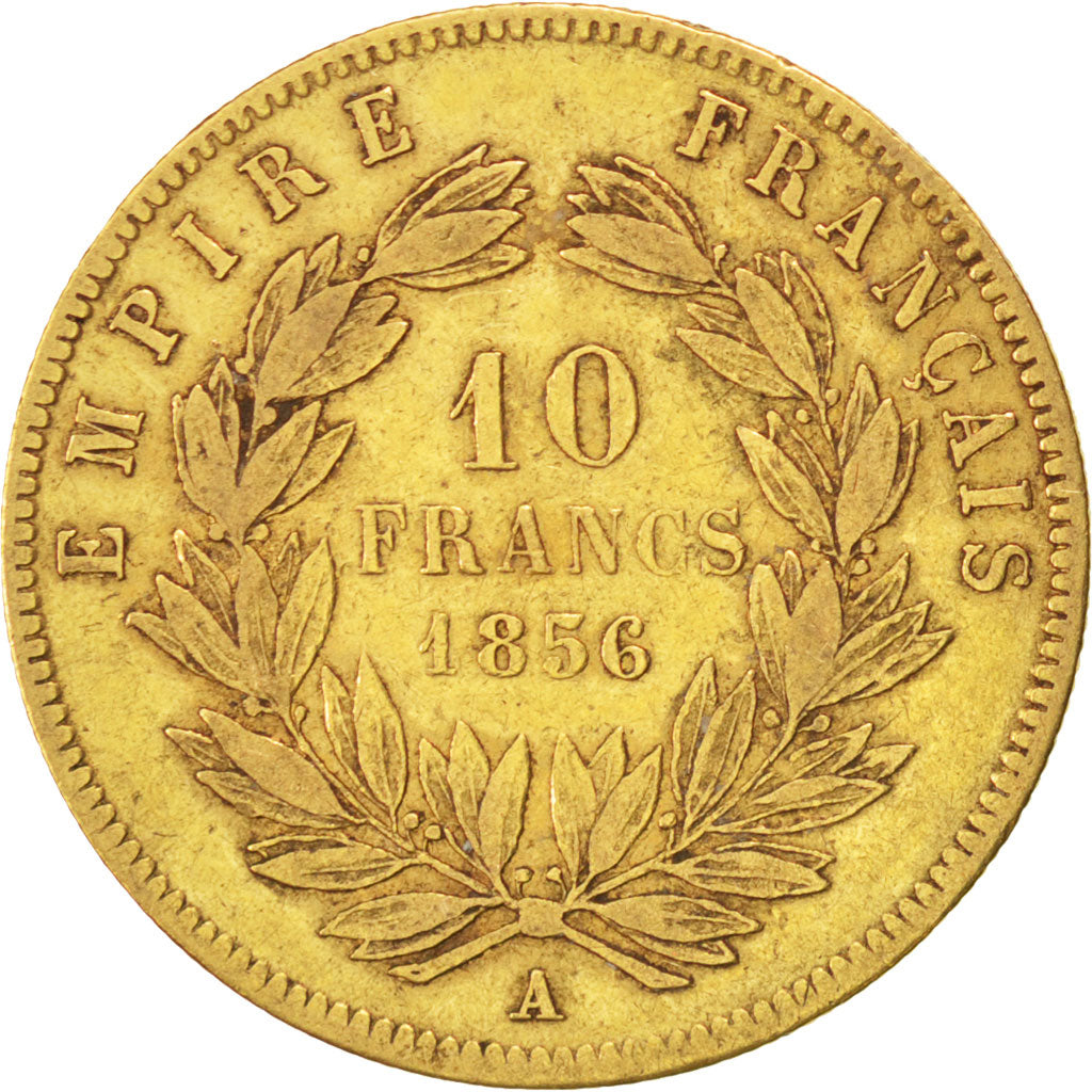 FRANCE, Napoléon III, 10 Francs, 1856, Paris, KM #784.3, VF(20-25), Gold, Gadour