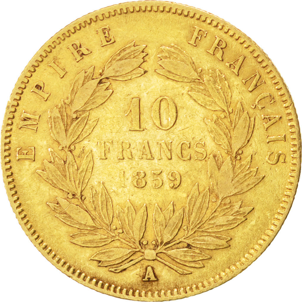 FRANCE, Napoléon III, 10 Francs, 1859, Paris, KM #784.3, VF(20-25), Gold, Gadour