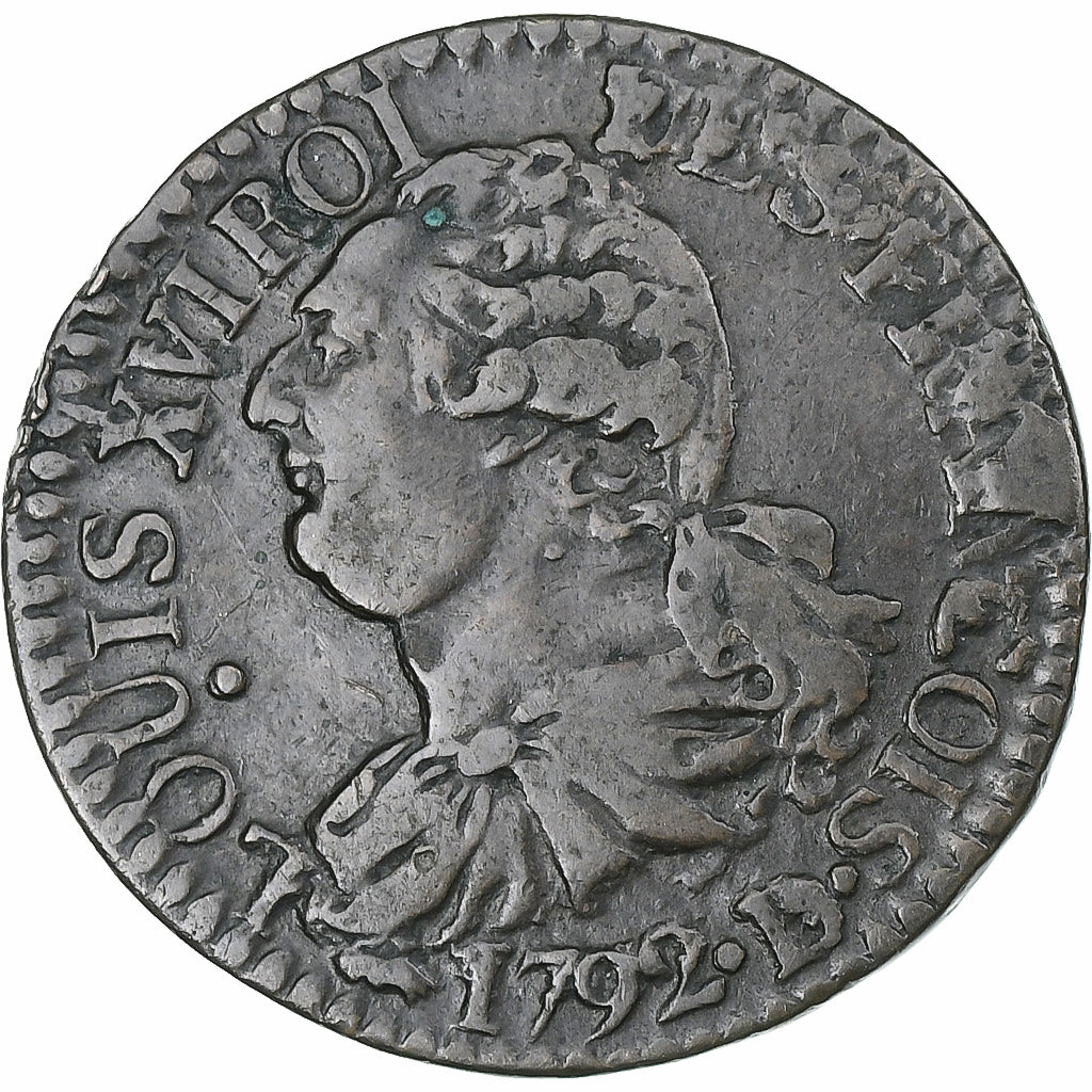 Francia, Louis XVI, 3 Deniers françois, 1792 / AN 4, Lyon, MBC, Cobre