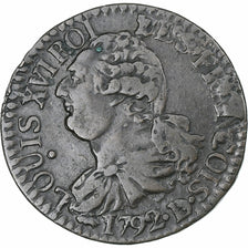 Francia, Louis XVI, 3 Deniers françois, 1792 / AN 4, Lyon, MBC, Cobre