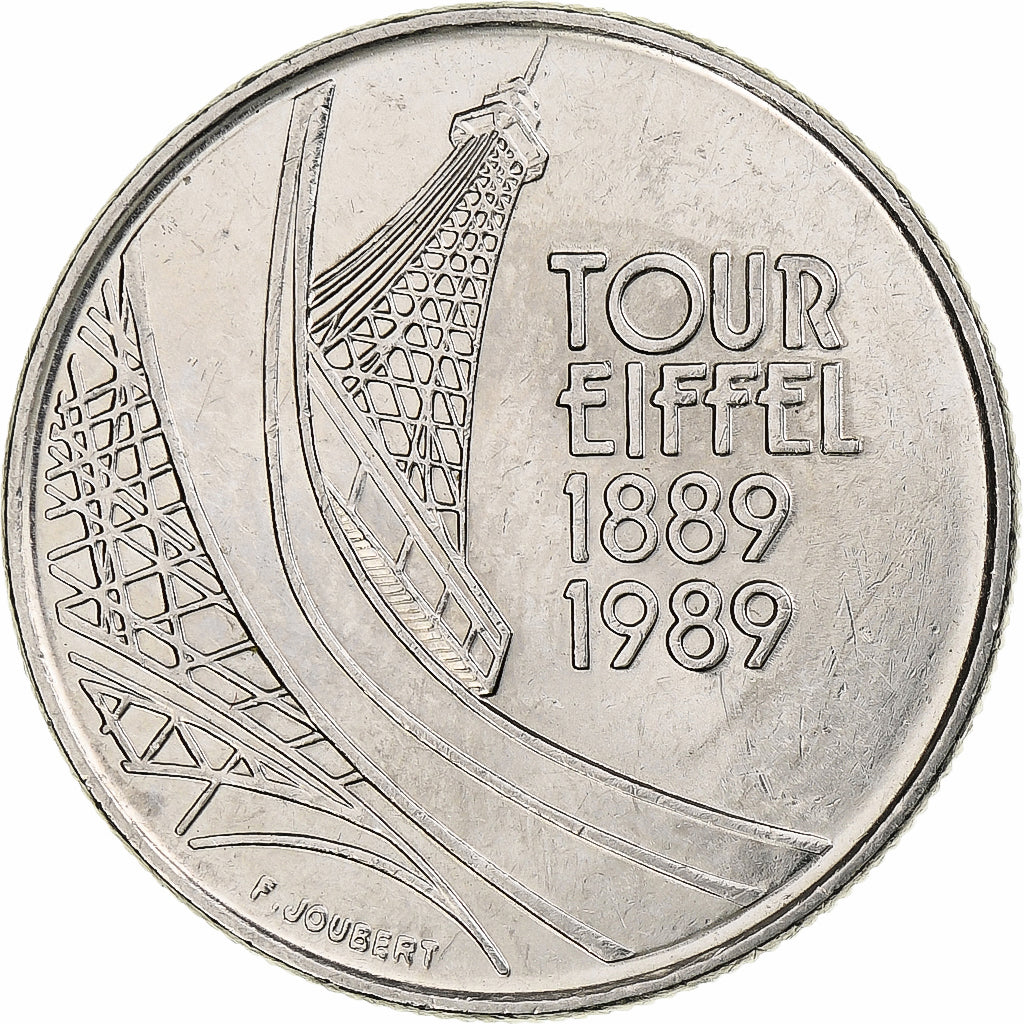 France, Tour Eiffel, 5 Francs, 1989, Monnaie de Paris, AU(50-53), Copper-nickel