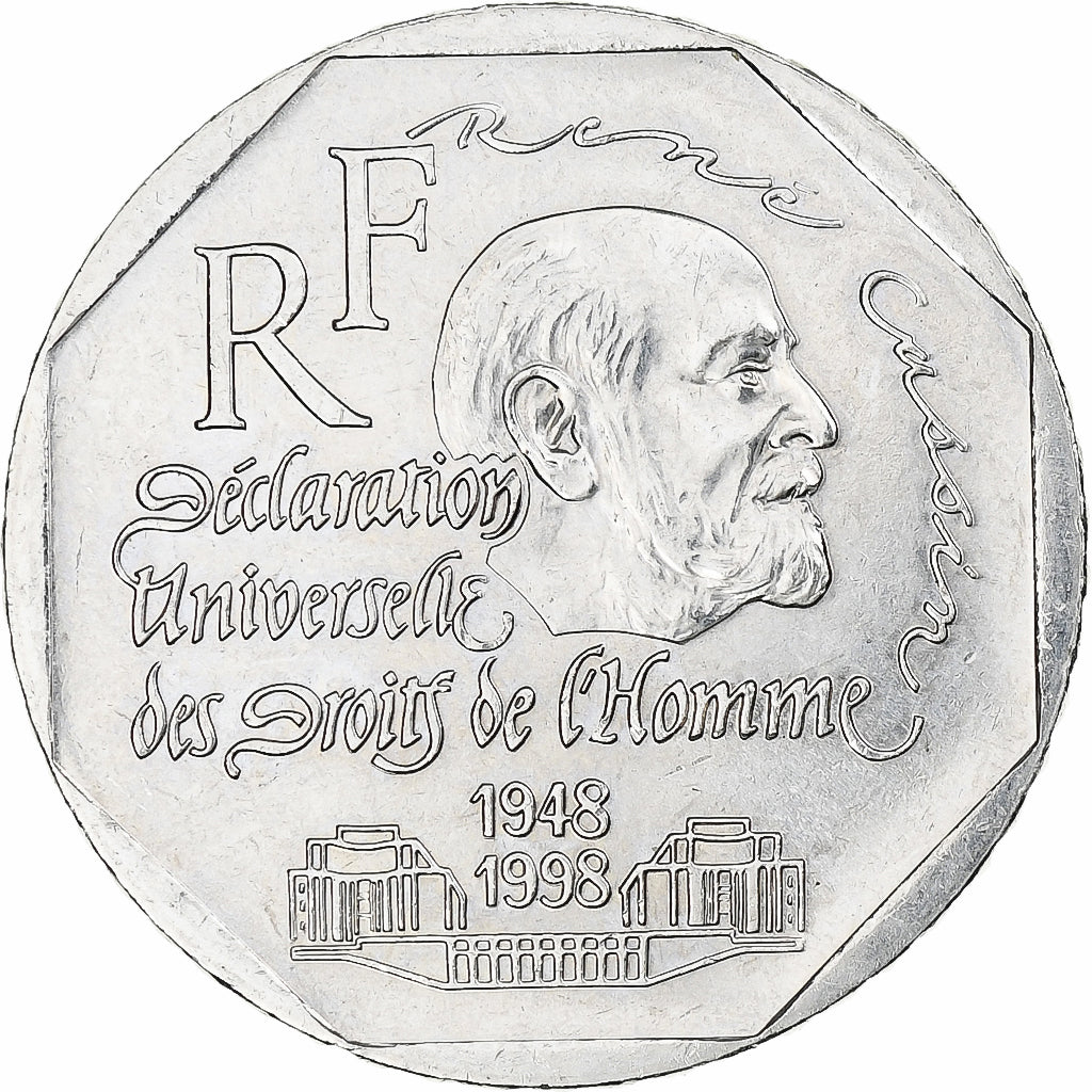 France, René Cassin, 2 Francs, 1998, Monnaie de Paris, AU(55-58), Nickel