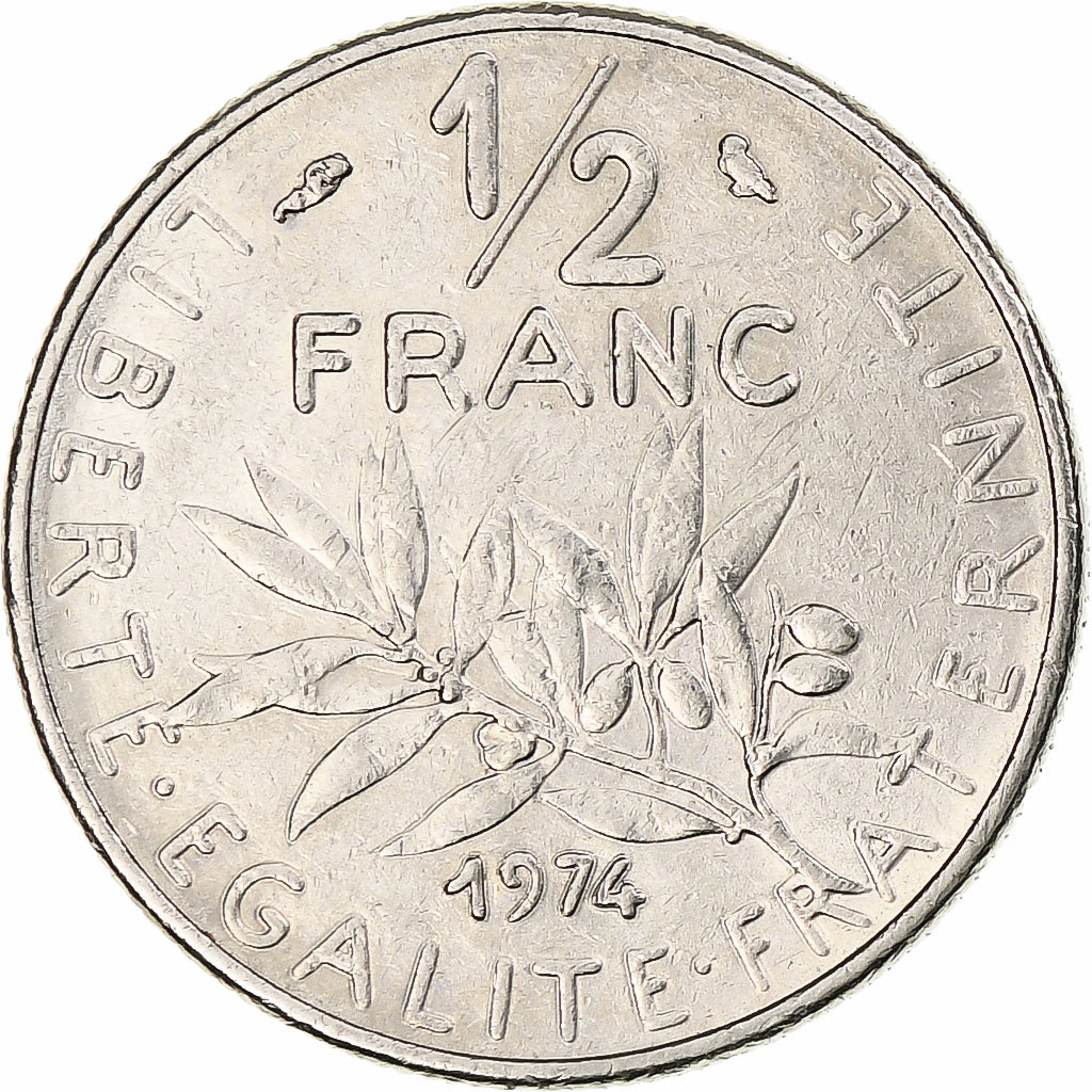 Francia, Semeuse, 1/2 Franc, 1974, Monnaie de Paris, MBC+, Níquel, KM:931.1