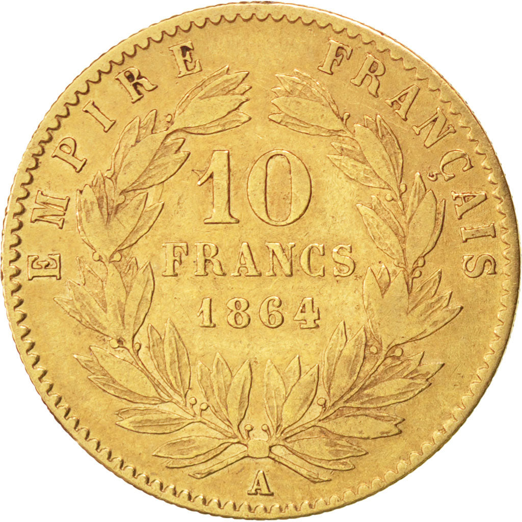 FRANCE, Napoléon III, 10 Francs, 1864, Paris, KM #800.1, VF(30-35), Gold, Gadour