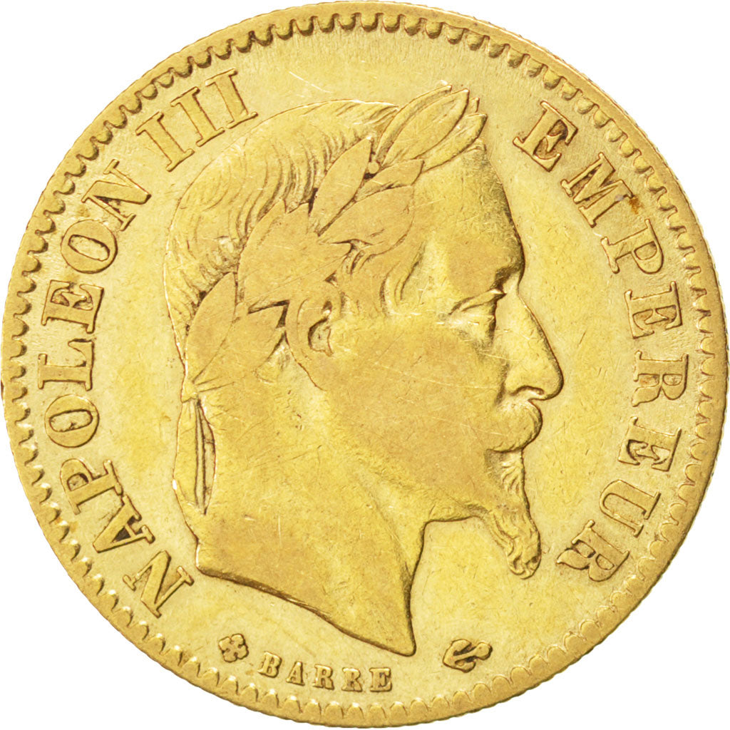 FRANCE, Napoléon III, 10 Francs, 1866, Strasbourg, KM #800.2, VF(20-25), Gold, G