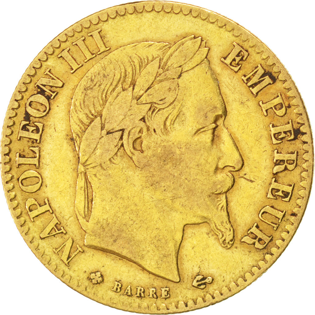 FRANCE, Napoléon III, 10 Francs, 1866, Strasbourg, KM #800.2, VF(20-25), Gold, G