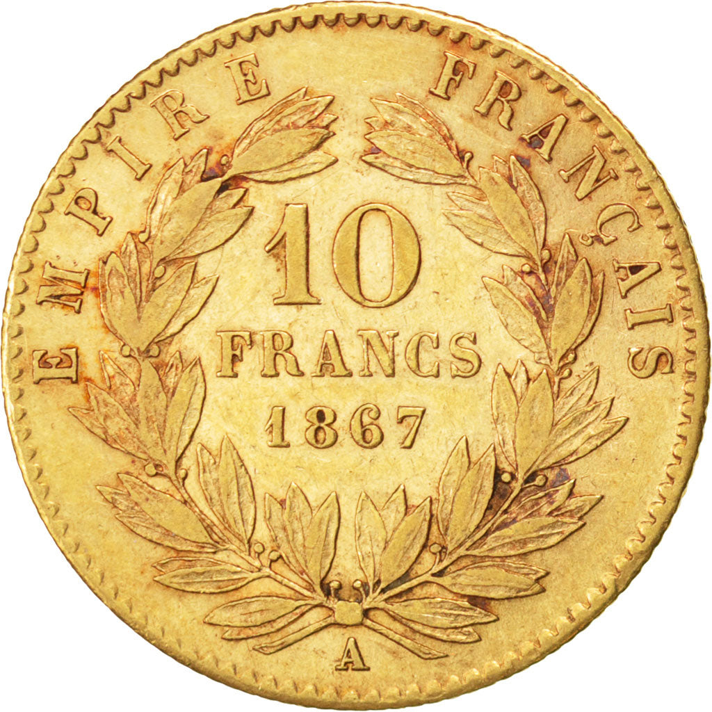 FRANCE, Napoléon III, 10 Francs, 1867, Paris, KM #800.1, EF(40-45), Gold, Gadour