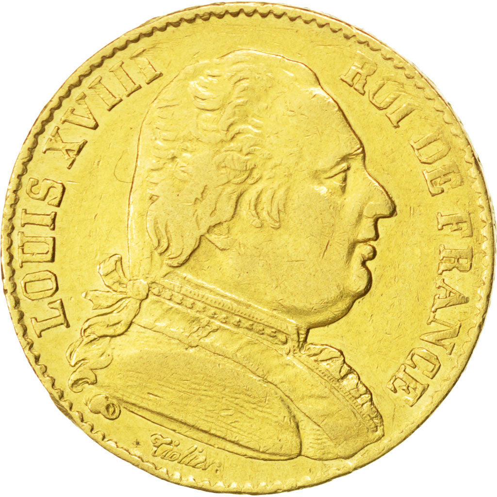 Coin, France, Louis XVIII, Louis XVIII, 20 Francs, 1814, Perpignan, EF(40-45)