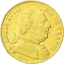 Moneda, Francia, Louis XVIII, Louis XVIII, 20 Francs, 1814, Perpignan, MBC, Oro
