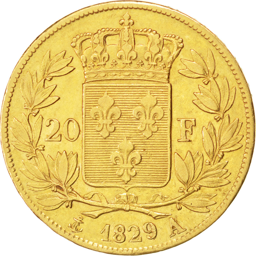 FRANCE, Charles X, 20 Francs, 1829, Paris, KM #726.1, EF(40-45), Gold, Gadoury..