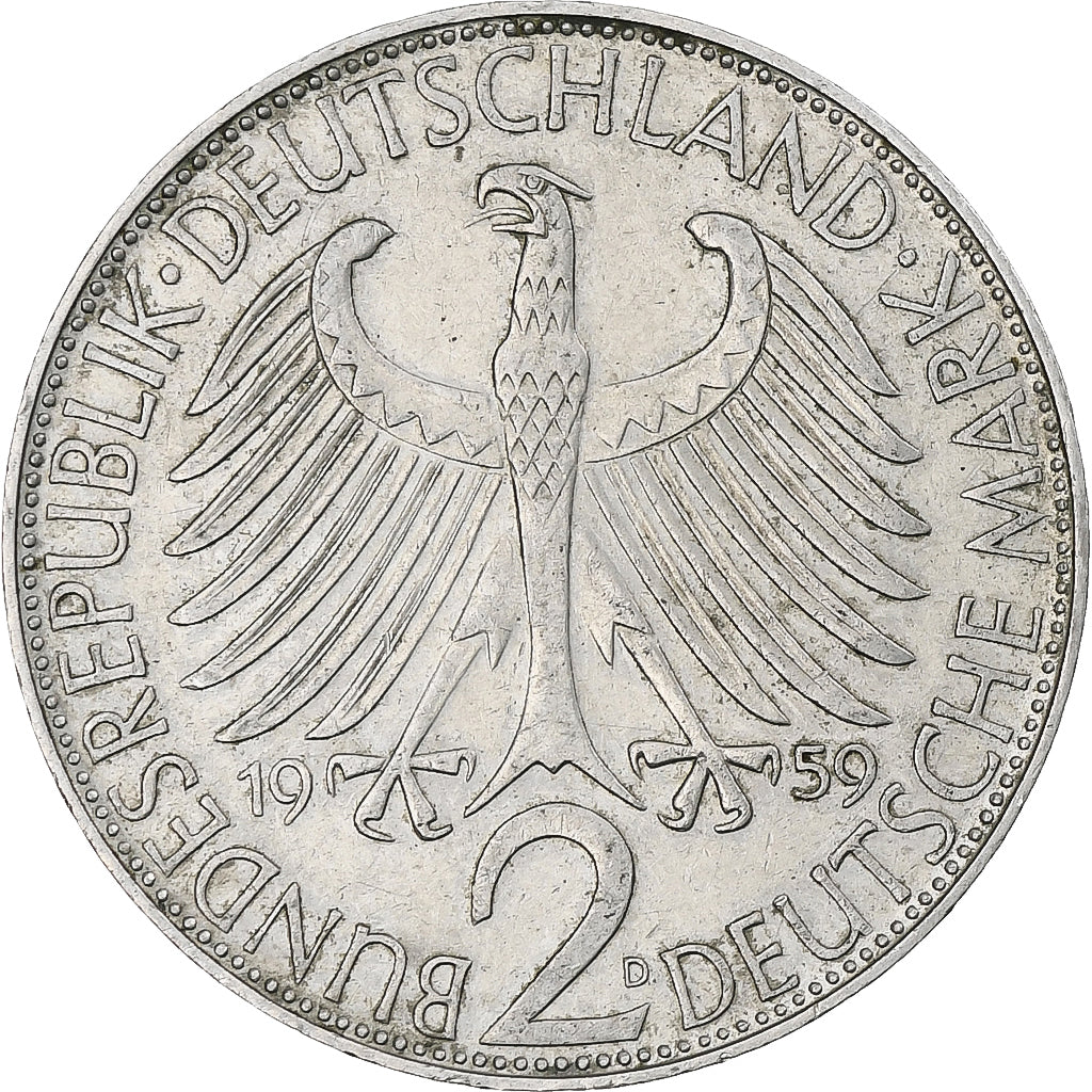 Germany, Max Planck, 2 Mark, 1959, Munich, AU(50-53), Copper-nickel