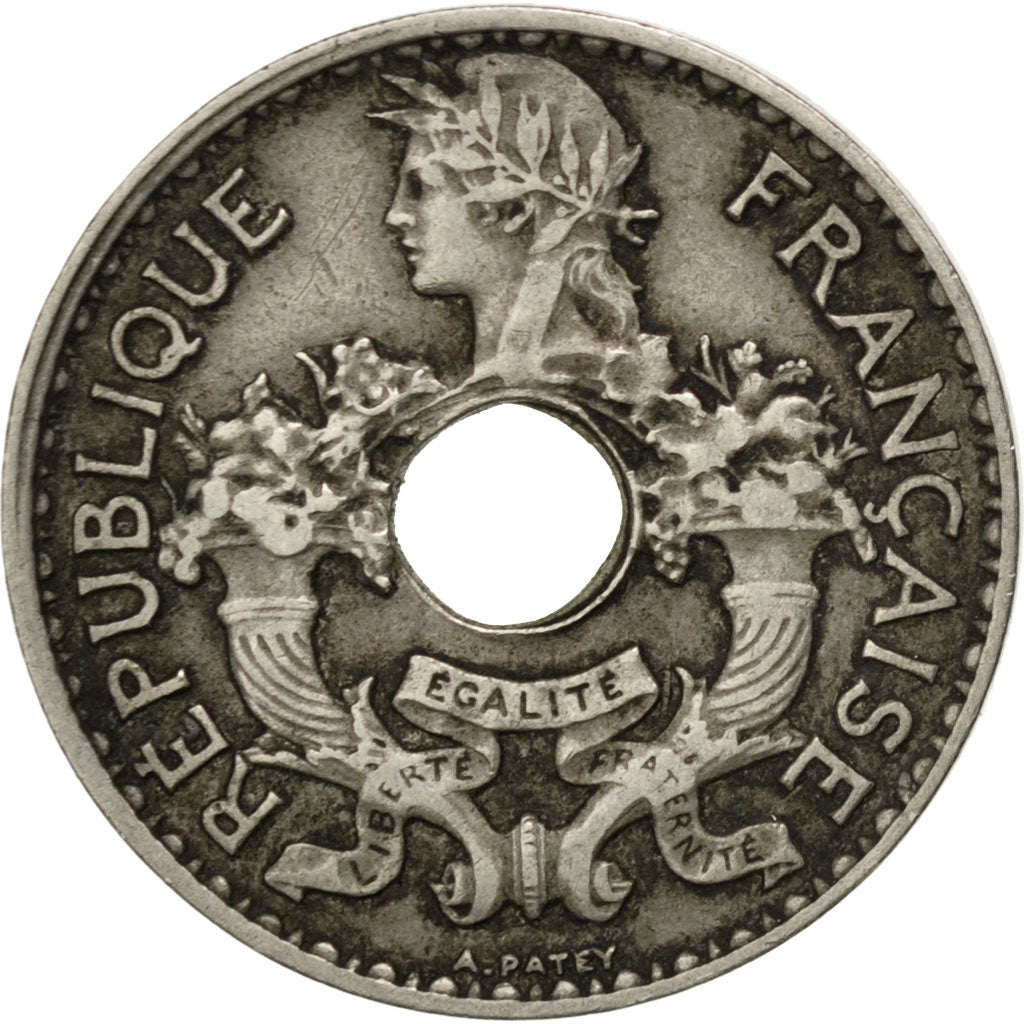 FRENCH INDO-CHINA, 5 Cents, 1925, Paris, KM #18, VF(30-35), Copper-Nickel, 24,..