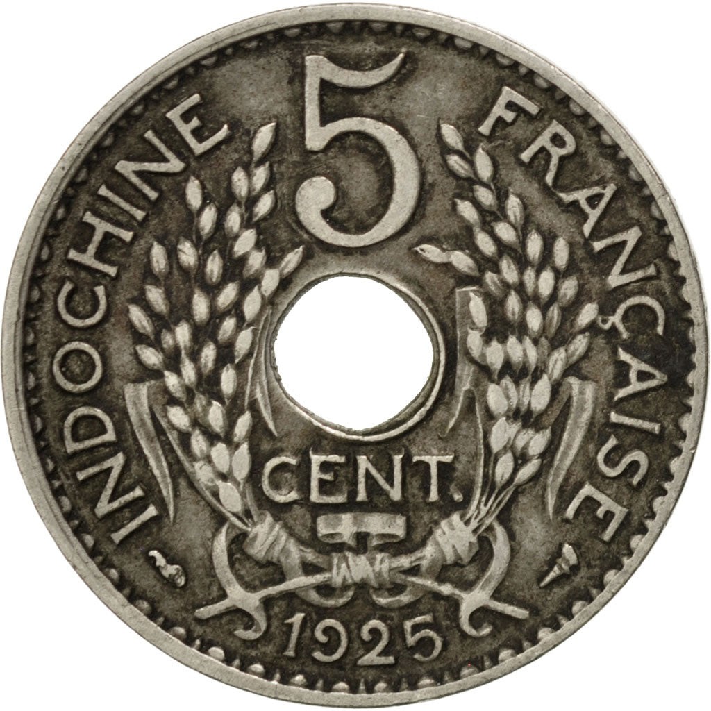 FRENCH INDO-CHINA, 5 Cents, 1925, Paris, KM #18, VF(30-35), Copper-Nickel, 24,..