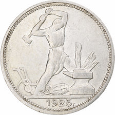Russia, Soviet Union, Poltinnik, 50 Kopeks, 1925, Leningrad, ПЛ, AU(50-53)