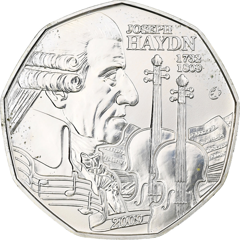 Áustria, 5 Euro, Joseph Haydn, 2009, Vienna, BU, MS(65-70), Prata