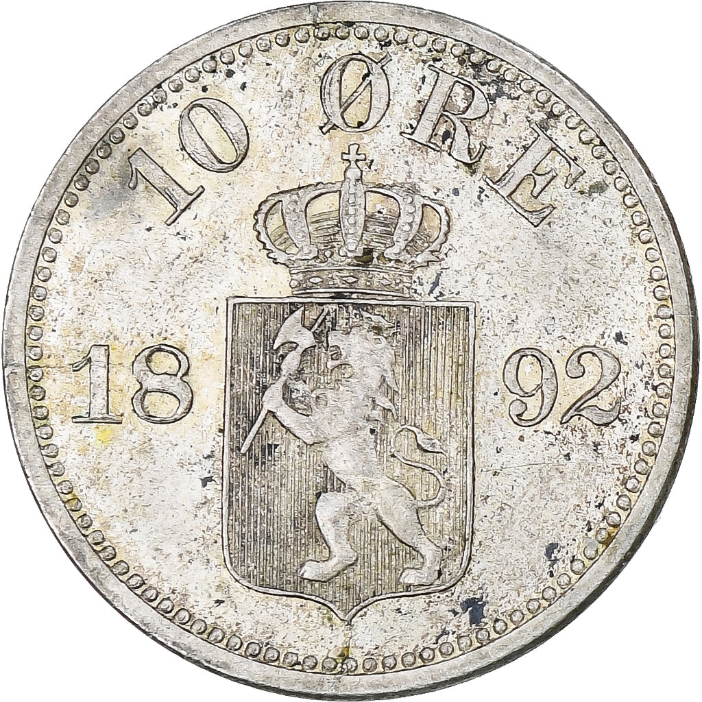 Norway, Oscar II, 10 Øre, 1892, AU(50-53), Billon, KM:350