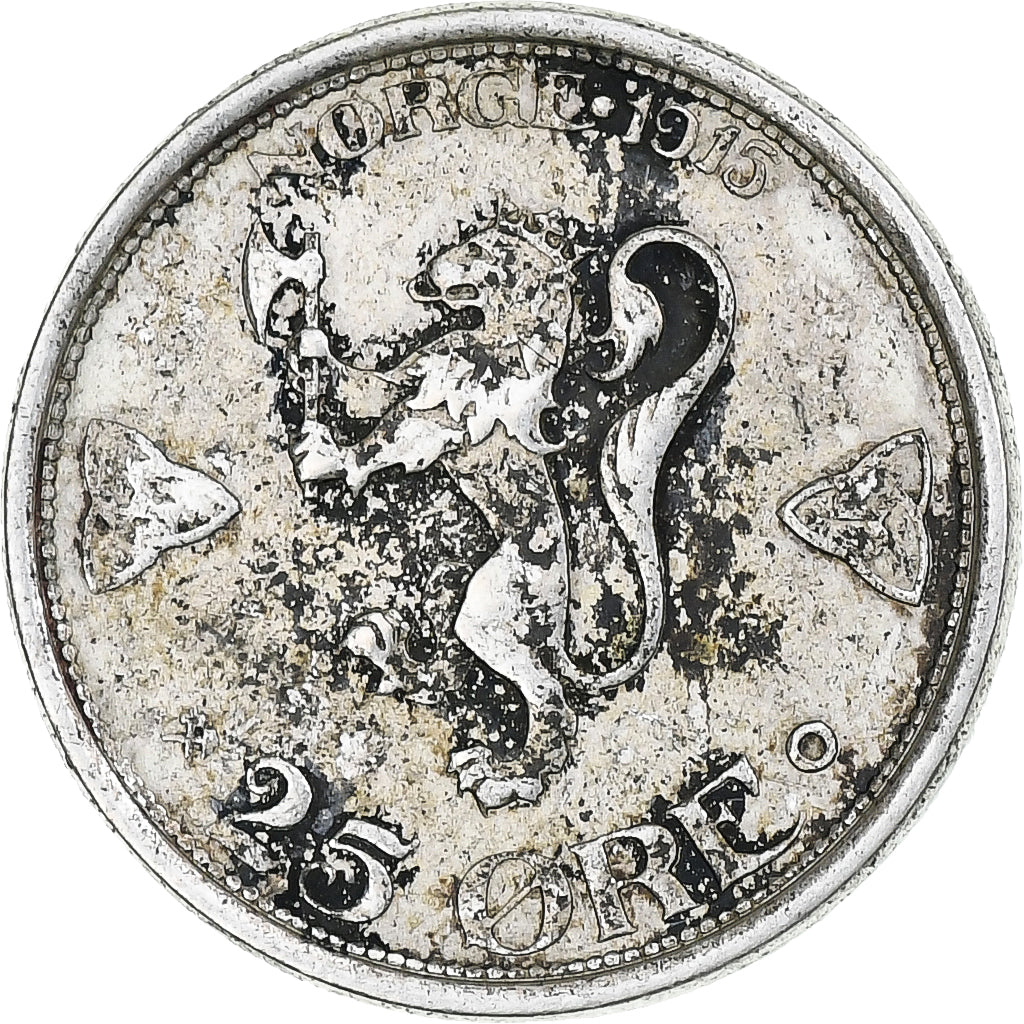 Norway, Haakon VII, 25 Øre, 1915, EF(40-45), Silver, KM:373