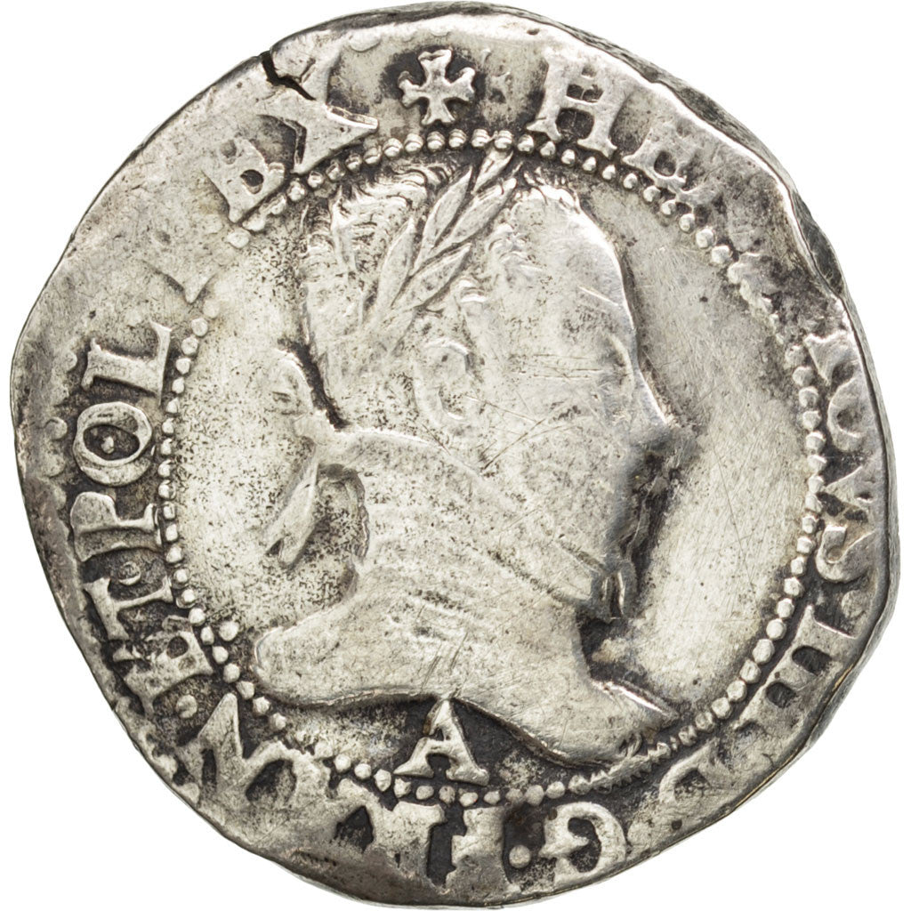 FRANCE, Franc au Col Plat, 1576, Paris, VF(20-25), Silver, Sombart #4714, 13.88