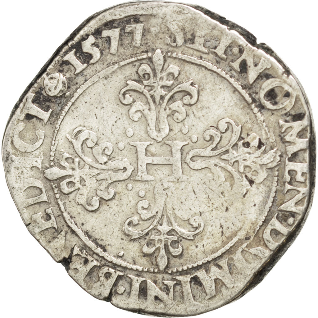 FRANCE, Franc au Col Plat, 1577, Rouen, VG(8-10), Silver, Sombart #4714, 13.70