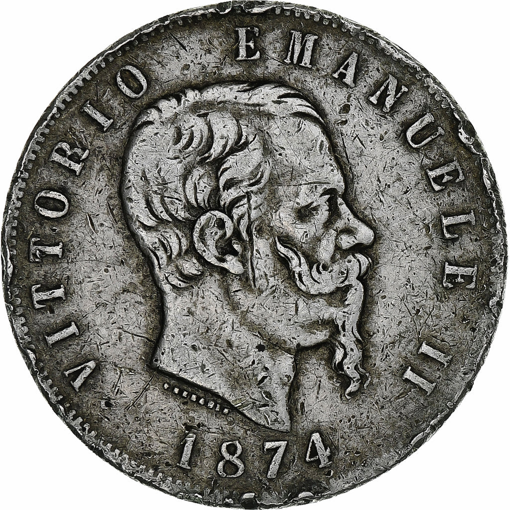 Italy, Vittorio Emanuele II, 5 Lire, 1874, Milan, VF(30-35), Silver, KM:8.3