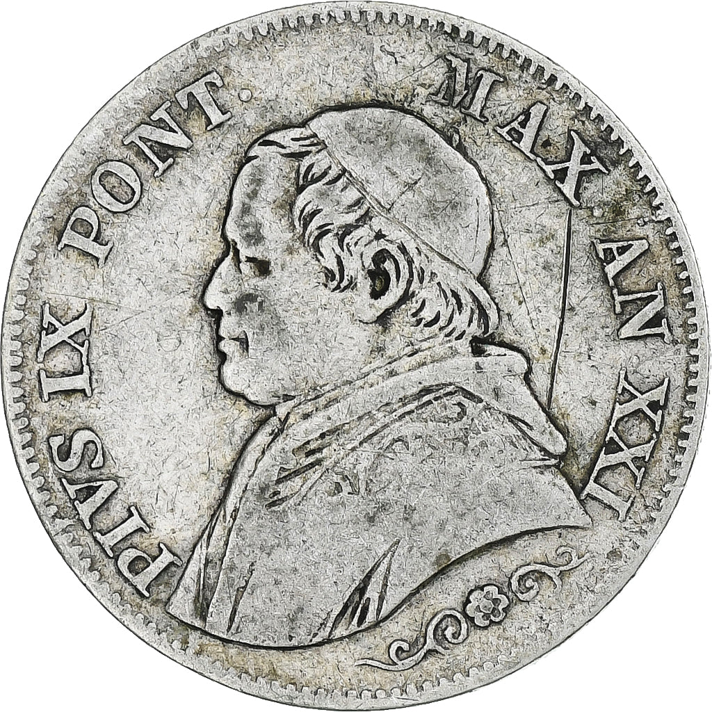 Italy, Papal States, Pius IX, Lira, 1866, Roma, VF(30-35), Silver, KM:1377
