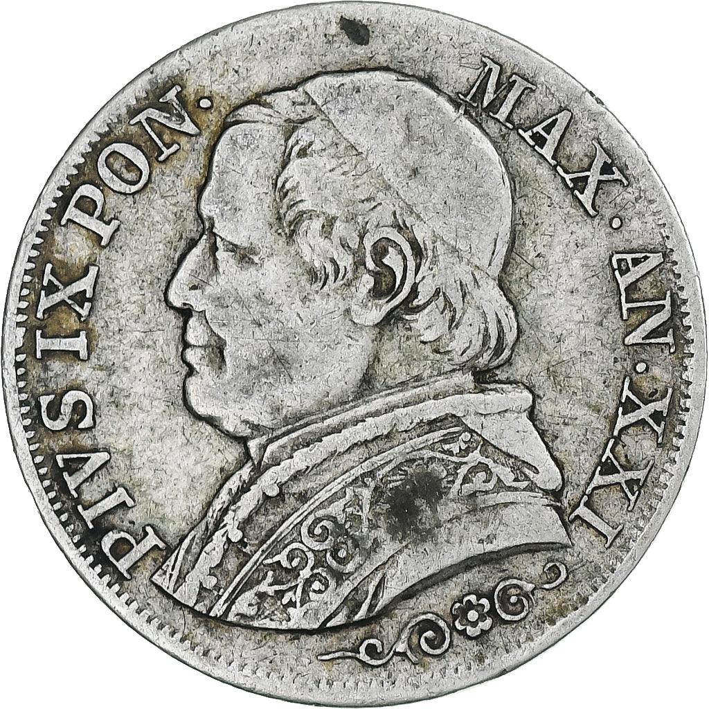 Italy, Papal States, Pius IX, Lira, 1866, Roma, VF(30-35), Silver, KM:1378