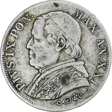Italy, Papal States, Pius IX, Lira, 1866, Roma, VF(30-35), Silver, KM:1378