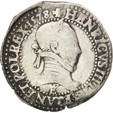 FRANCE, Franc au Col Plat, 1578, Tours, VF(20-25), Silver, Sombart #4714, 13.76