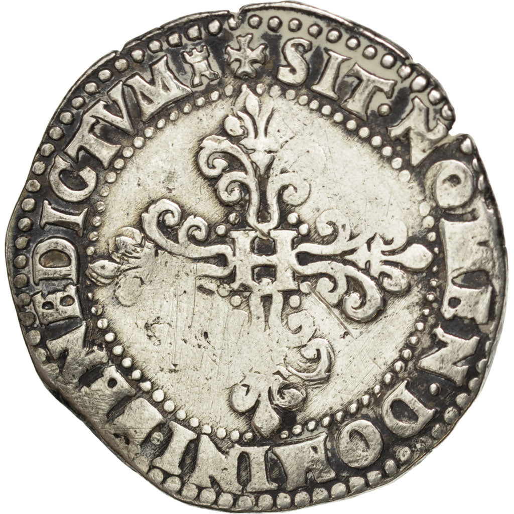 FRANCE, Franc au Col Plat, 1578, Tours, VF(20-25), Silver, Sombart #4714, 13.76