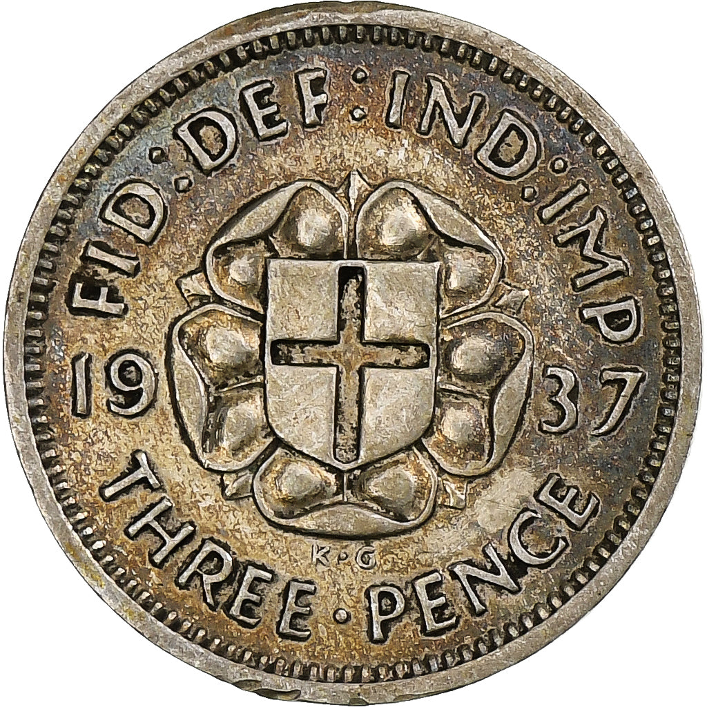 United Kingdom, George VI, 3 Pence, 1937, London, AU(55-58), Silver, KM:848