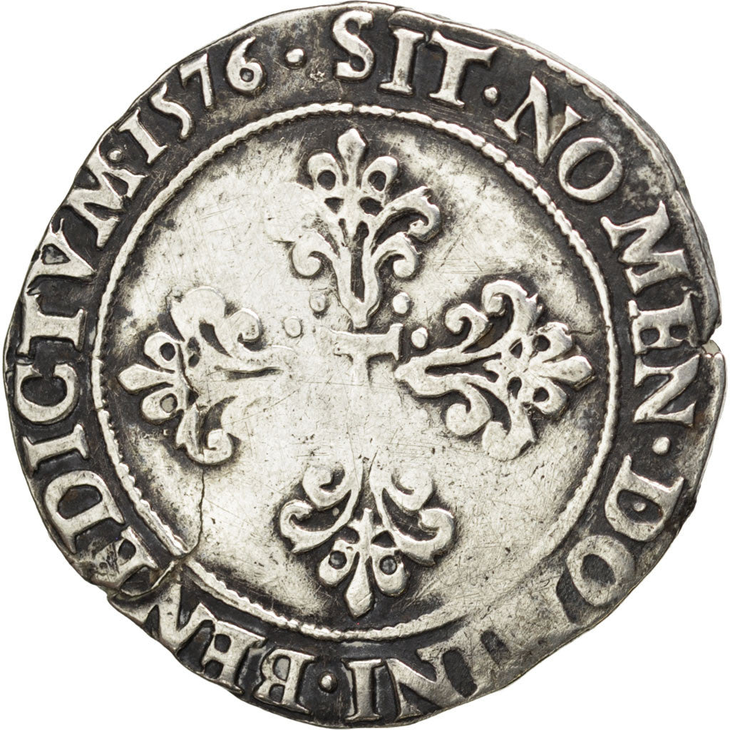 FRANCE, Franc au Col Plat, 1576, Rennes, VF(20-25), Silver, Sombart #4714, 14.04