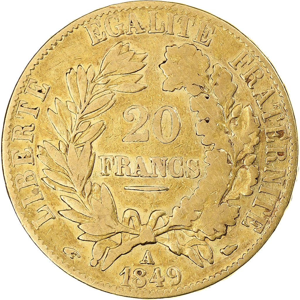 France, Cérès, 20 Francs, 1849, Paris, tight date, EF(40-45), Gold
