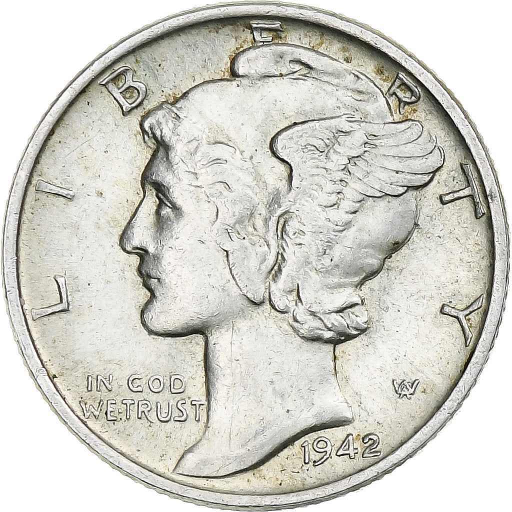 États-Unis, Mercury Dime, 1942, Philadelphie, TTB+, Argent, KM:140