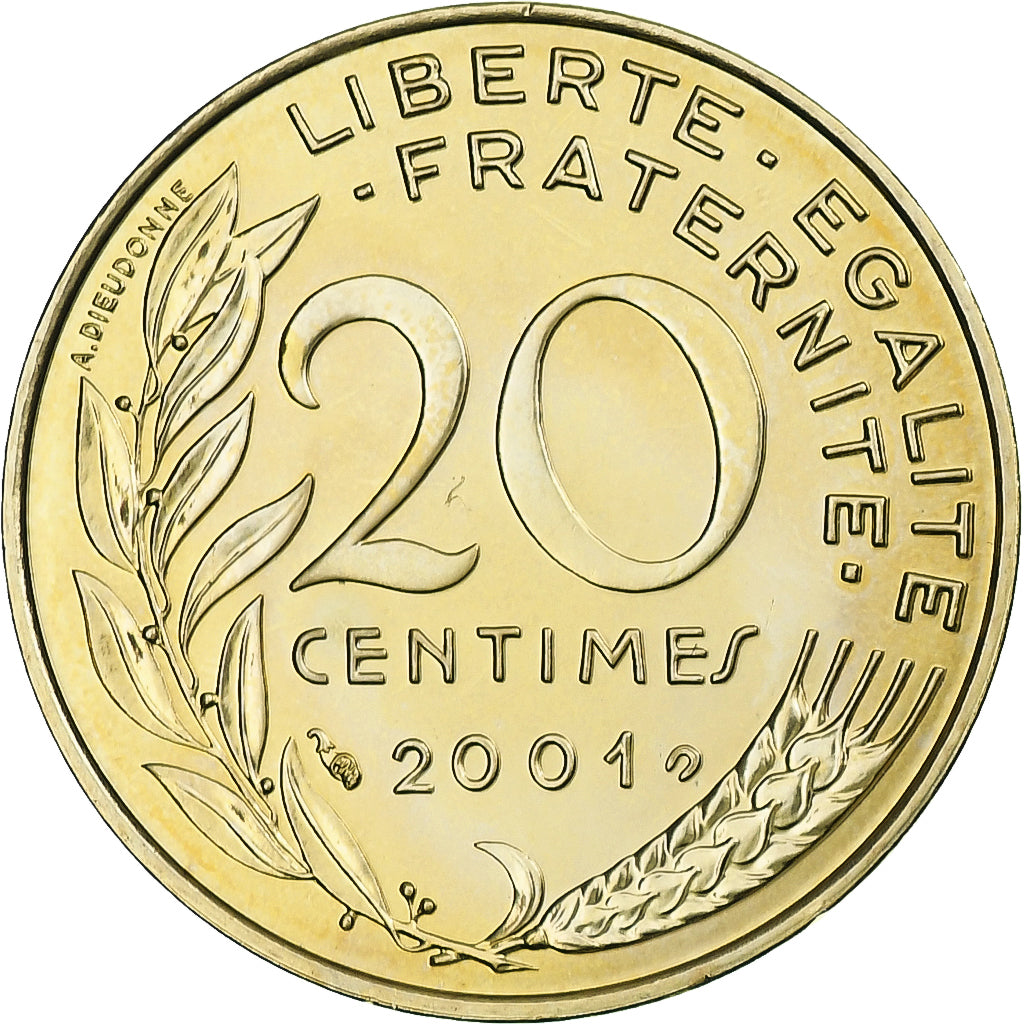 France, 20 Centimes, Marianne, 2001, Monnaie de Paris, BU, Aluminum-Bronze