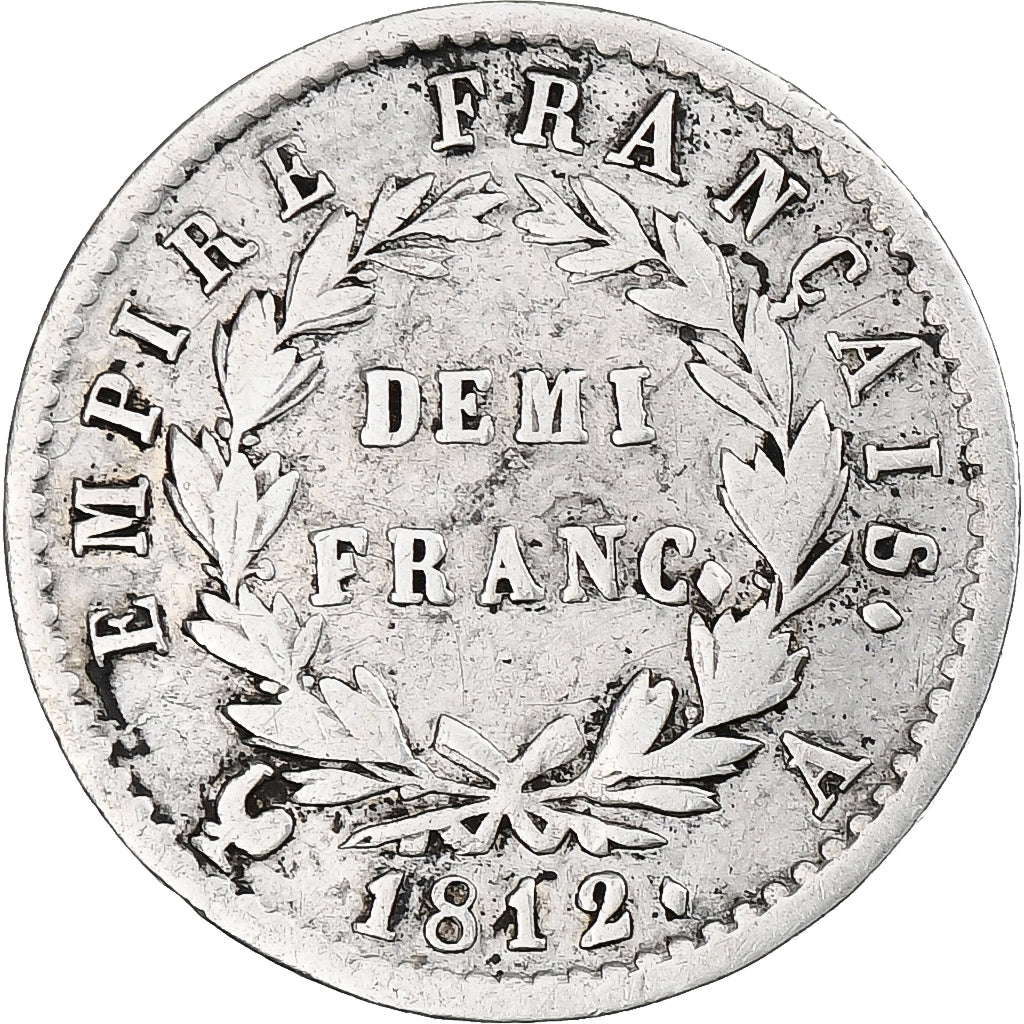 Frankrijk, Napoleon I, 1/2 Franc, 1812, Paris, FR+, Zilver, KM:691.1