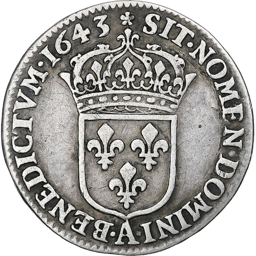 França, Louis XIII, 1/12 Ecu, 1642, Paris, rose, EF(40-45), Prata, KM:132