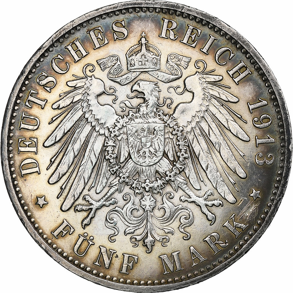 Germany, Prussia, Wilhelm II, 5 Mark, 1913, Berlin, Silver, AU(50-53)