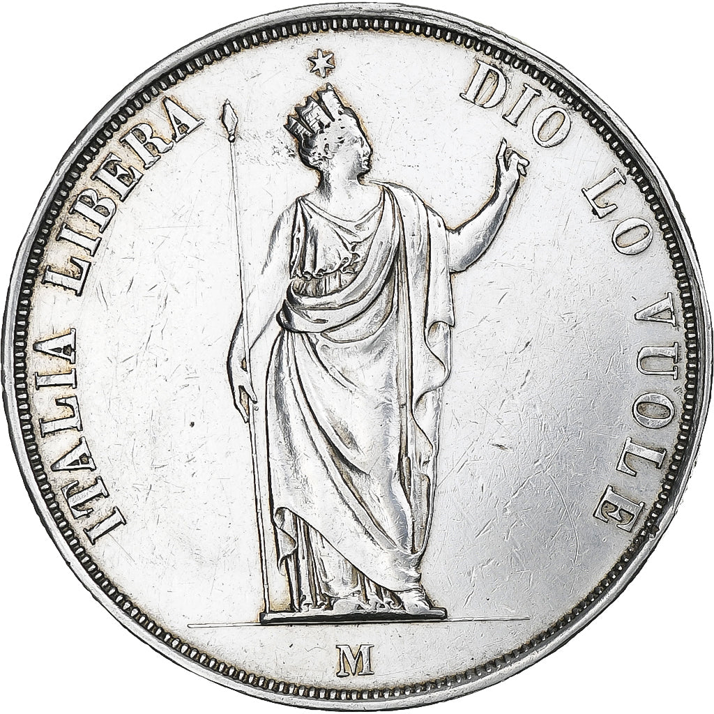 Italia, Royaume de Lombardie, 5 Lire, 1848, Milan, gouvernement provisoire, BB