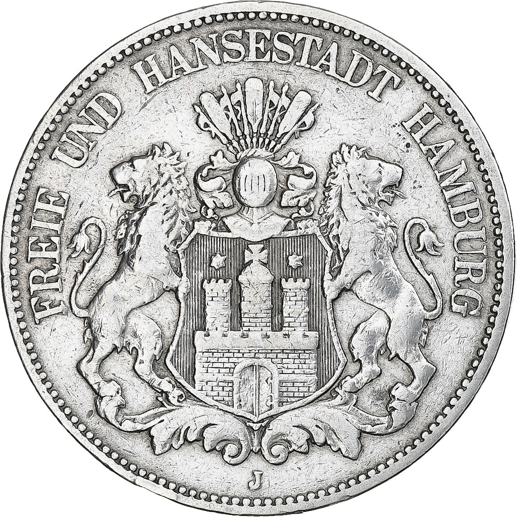 Germany, 5 Mark, 1876, Hamburg, Silver, VF(30-35), KM:598