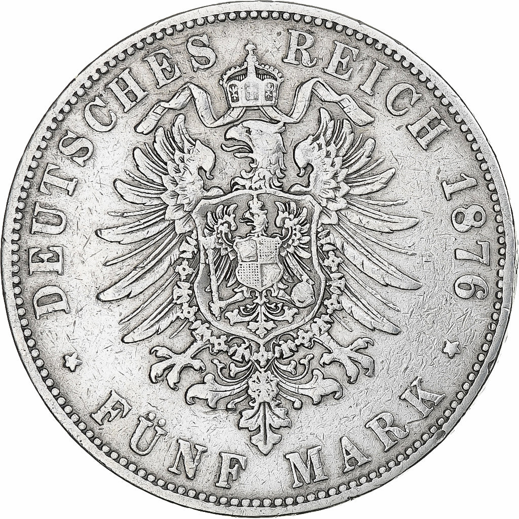 Germany, 5 Mark, 1876, Hamburg, Silver, VF(30-35), KM:598