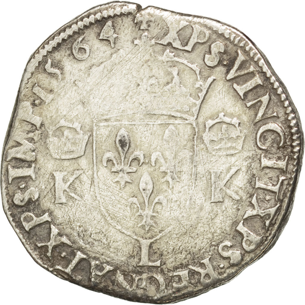 FRANCE, Teston, 1564, Bayonne, VF(20-25), Silver, Sombart #4610, 8.81