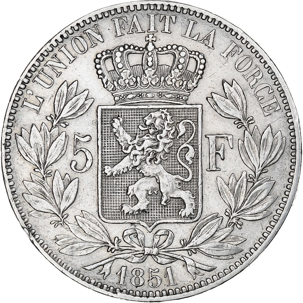 Belgium, Leopold I, 5 Francs, 1851, Brussels, Silver, EF(40-45), KM:17
