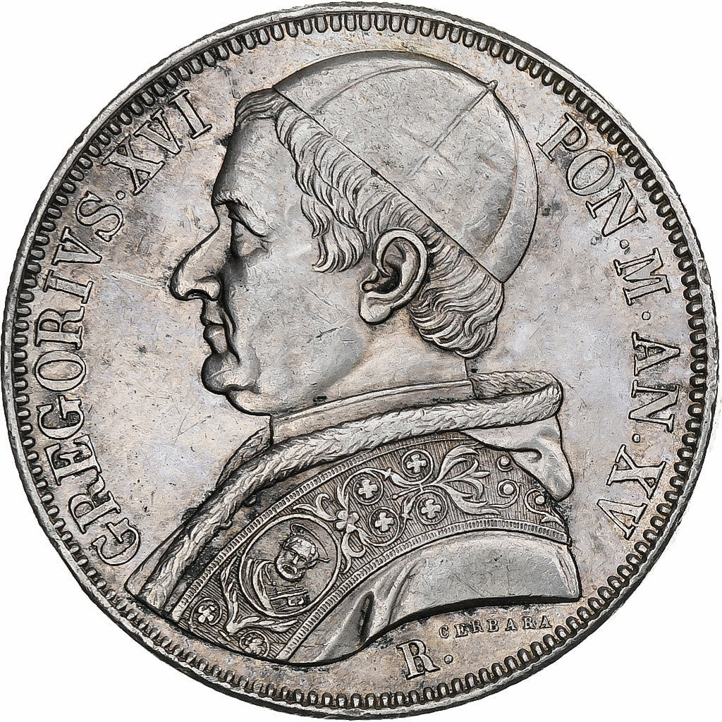 Papal States, Gregory XVI, Scudo, 1845-XV, Roma, Silver, AU(55-58)